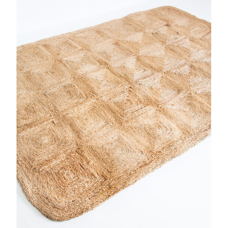 Large handmade vintage carpet made of vegetal fiber