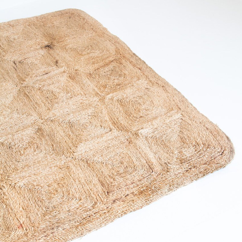 Grand tapis vintage fait main en fibre végétale