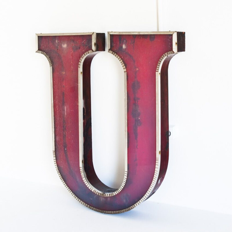 U letter from a vintage sign, Spain 1970s
