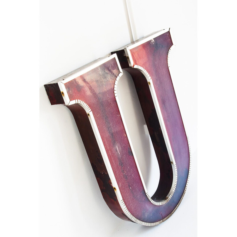 U letter from a vintage sign, Spain 1970s