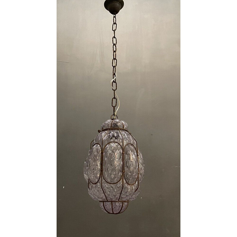 Lámpara de suspensión vintage de cristal de Murano, 1960