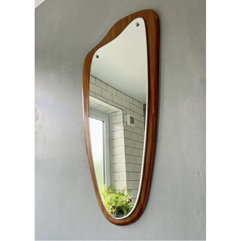 Vintage triangular wall mirror teak frame, 1960s