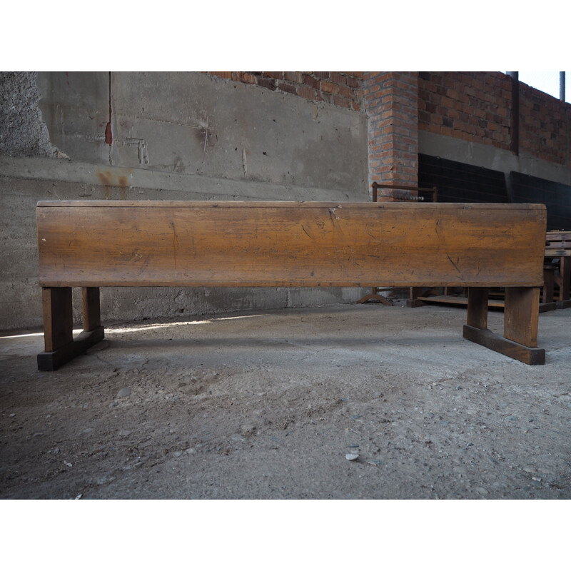 Vintage wooden school bench with original paint, Czechoslovakia 1930