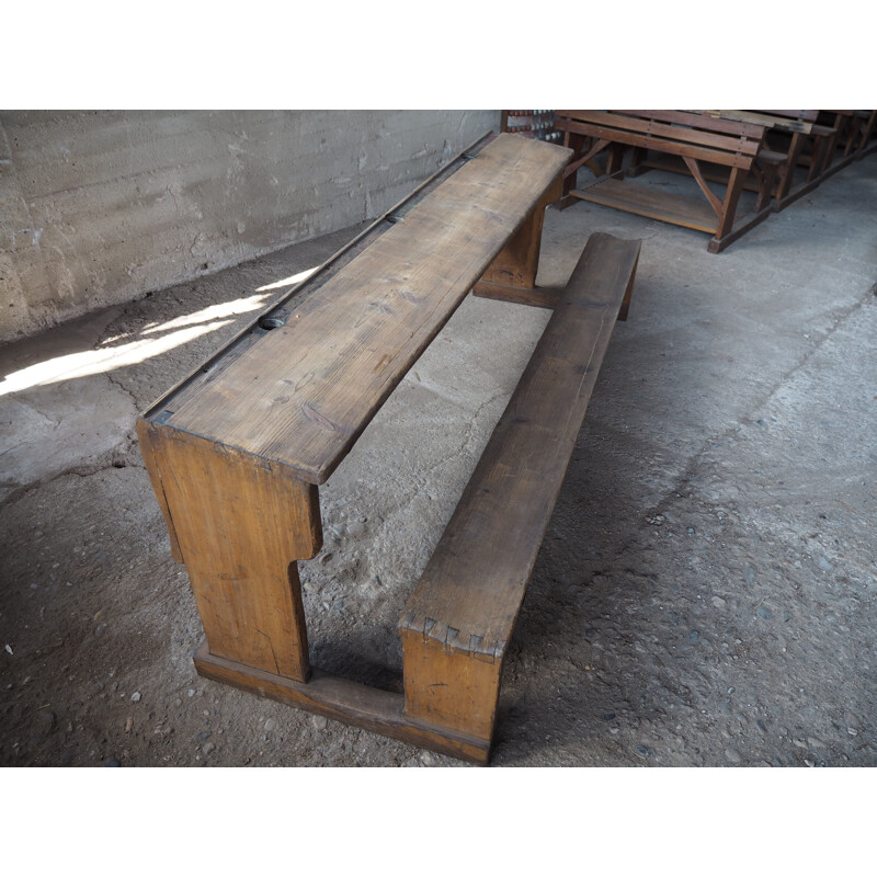 Vintage wooden school bench with original paint, Czechoslovakia 1930