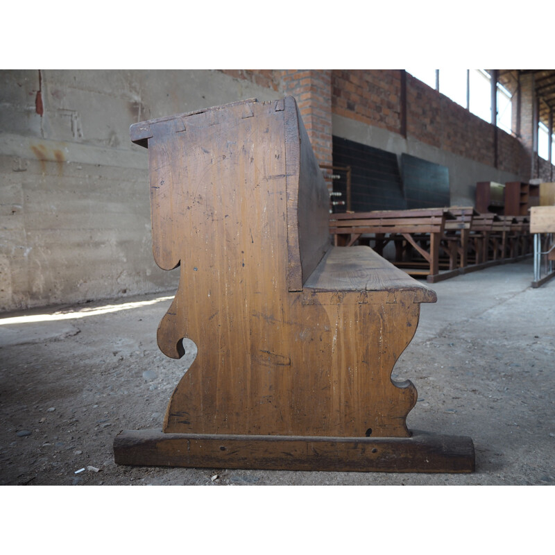 Ancien banc d'école  tout en bois avec peinture d'origine, Tchécoslovaquie 1930