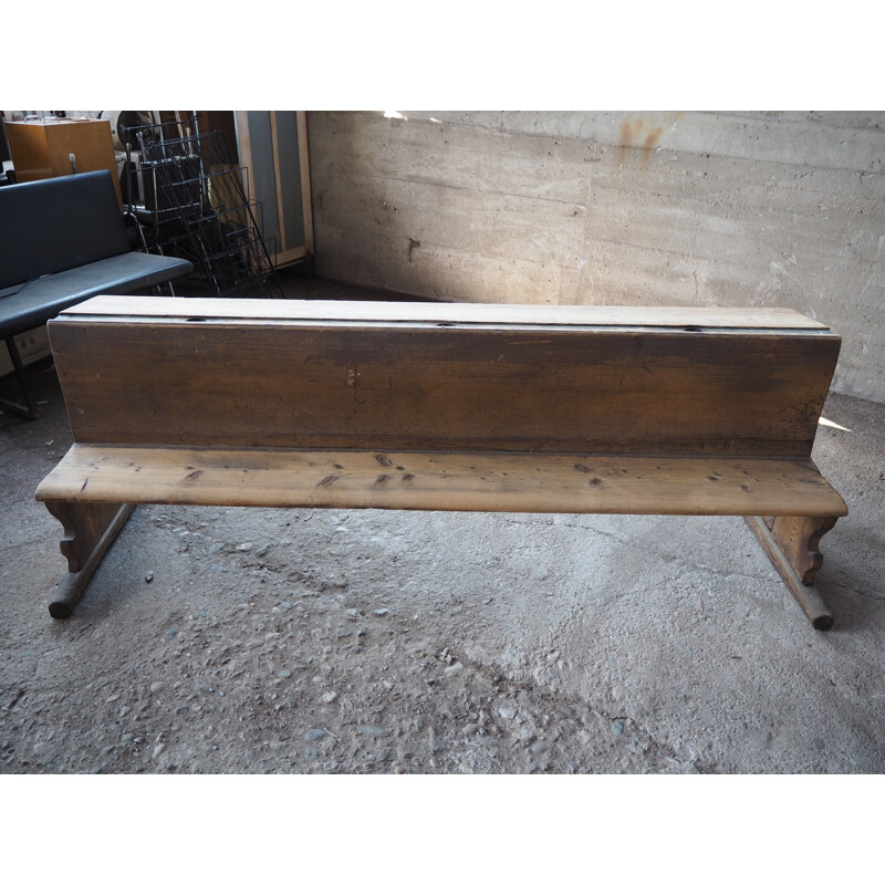 Ancien banc d'école  tout en bois avec peinture d'origine, Tchécoslovaquie 1930