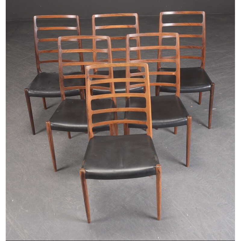 Ensemble de 6 chaises vintage en palissandre de Niels Otto Møller, Danemark 1960