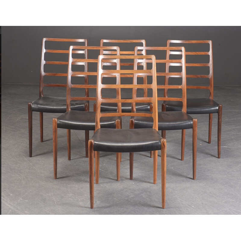 Set of 6 vintage rosewood chairs by Niels Otto Møller, Denmark 1960s