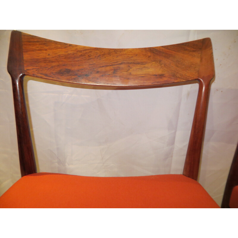 Pair of Danish chairs in rosewood and orange fabric - 1960s