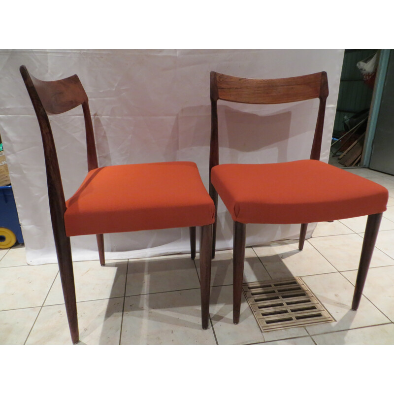 Pair of Danish chairs in rosewood and orange fabric - 1960s