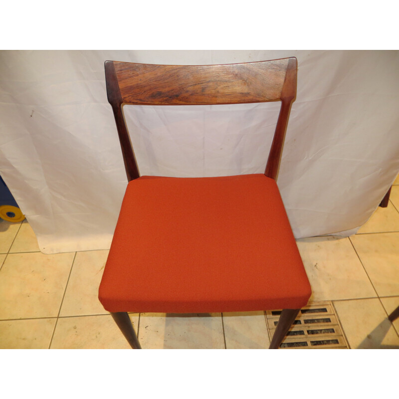 Pair of Danish chairs in rosewood and orange fabric - 1960s