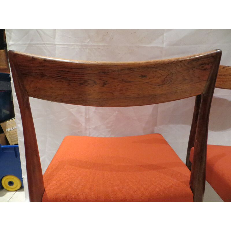 Pair of Danish chairs in rosewood and orange fabric - 1960s