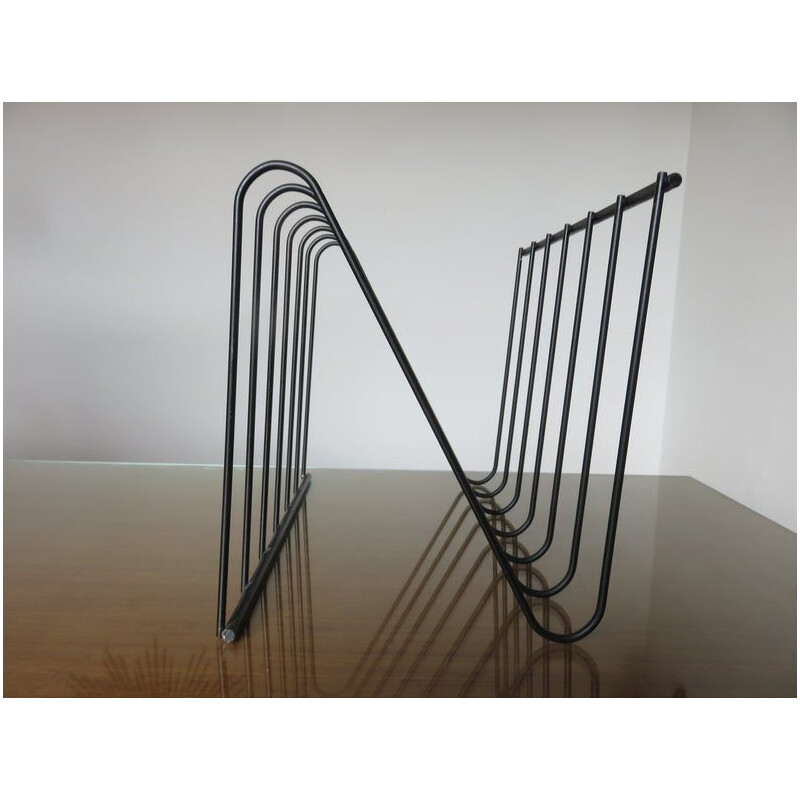 Vintage magazine rack in lacquered metal wire by François Arnal atelier A, 1970s