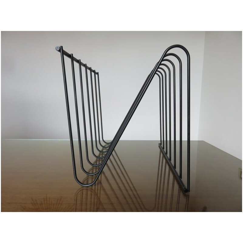 Vintage magazine rack in lacquered metal wire by François Arnal atelier A, 1970s