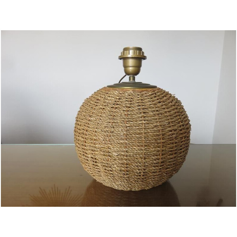 Vintage lamp in rope, rattan, ceramic and brass, France 1970s