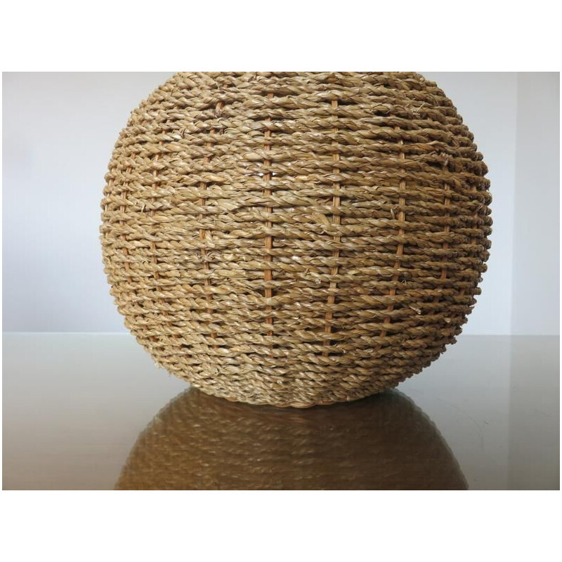 Vintage lamp in rope, rattan, ceramic and brass, France 1970s