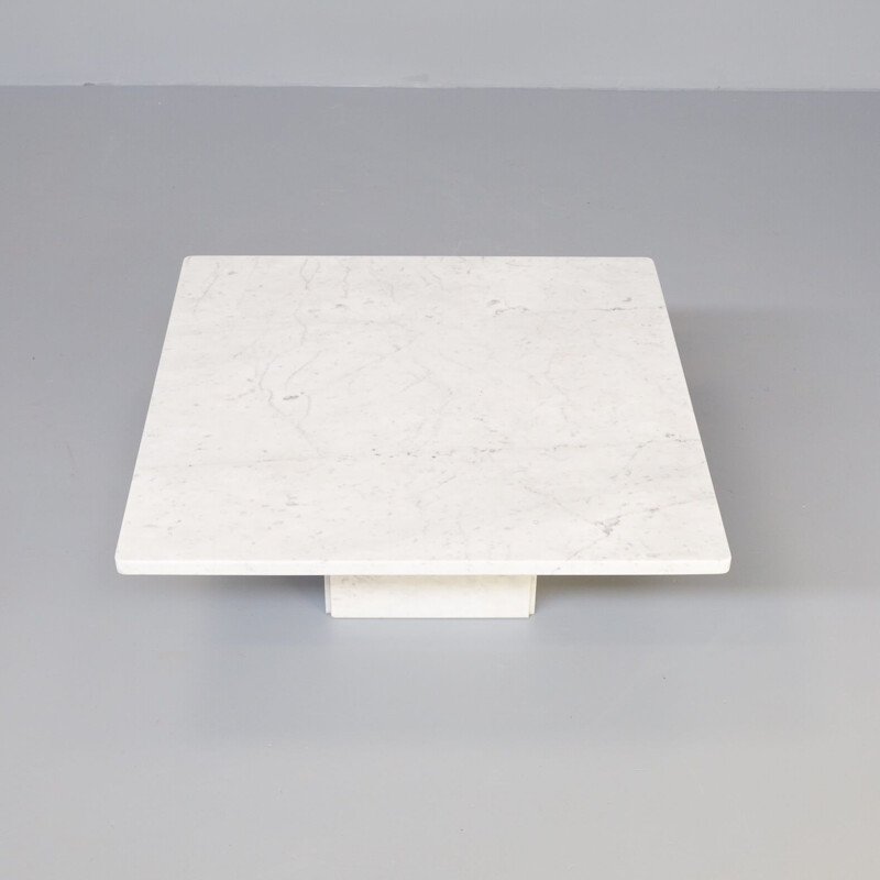 Mid century Bianco Carrara marble square coffee table