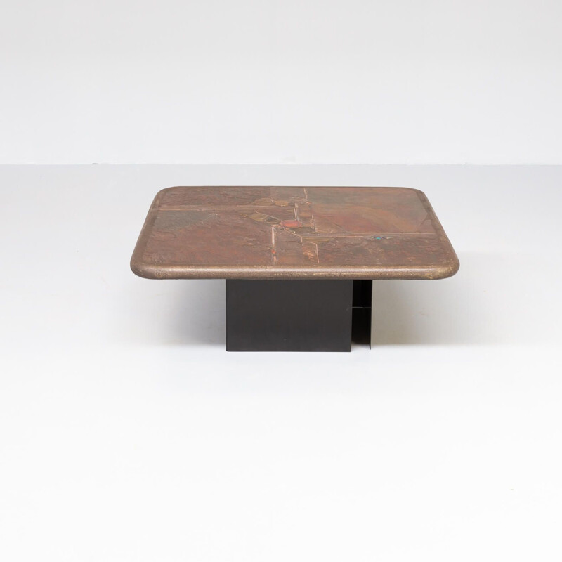 Vintage square artwork handmade coffee table by Paul Kingma, 1970s