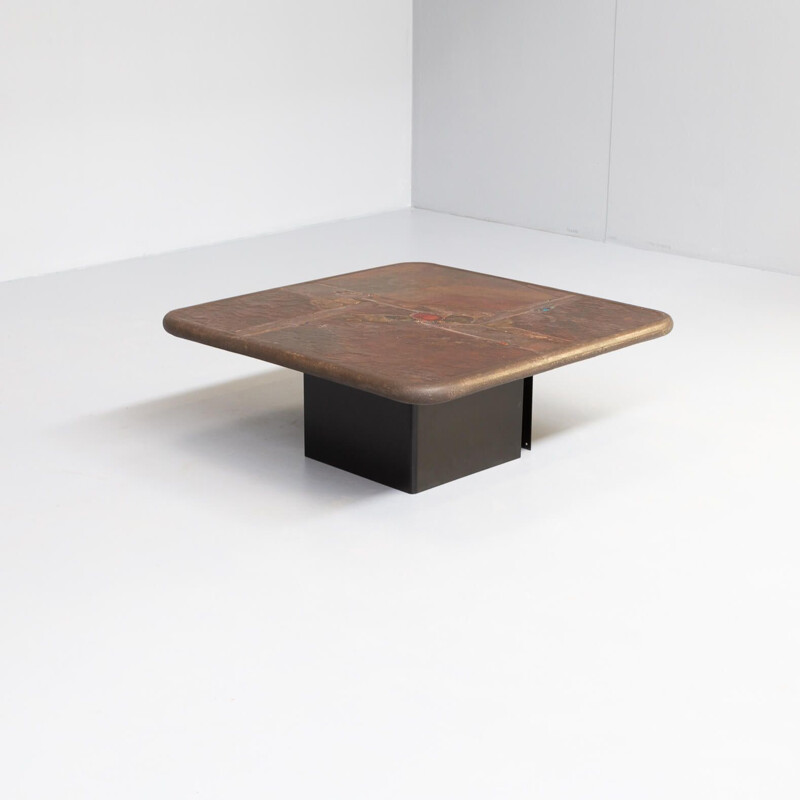 Vintage square artwork handmade coffee table by Paul Kingma, 1970s