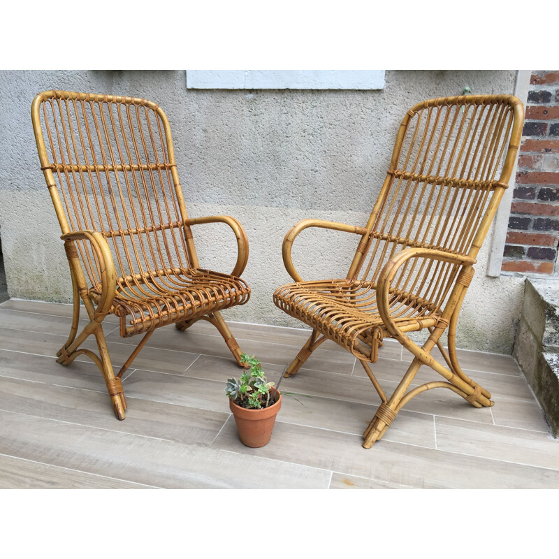 Pair of vintage rattan armchairs