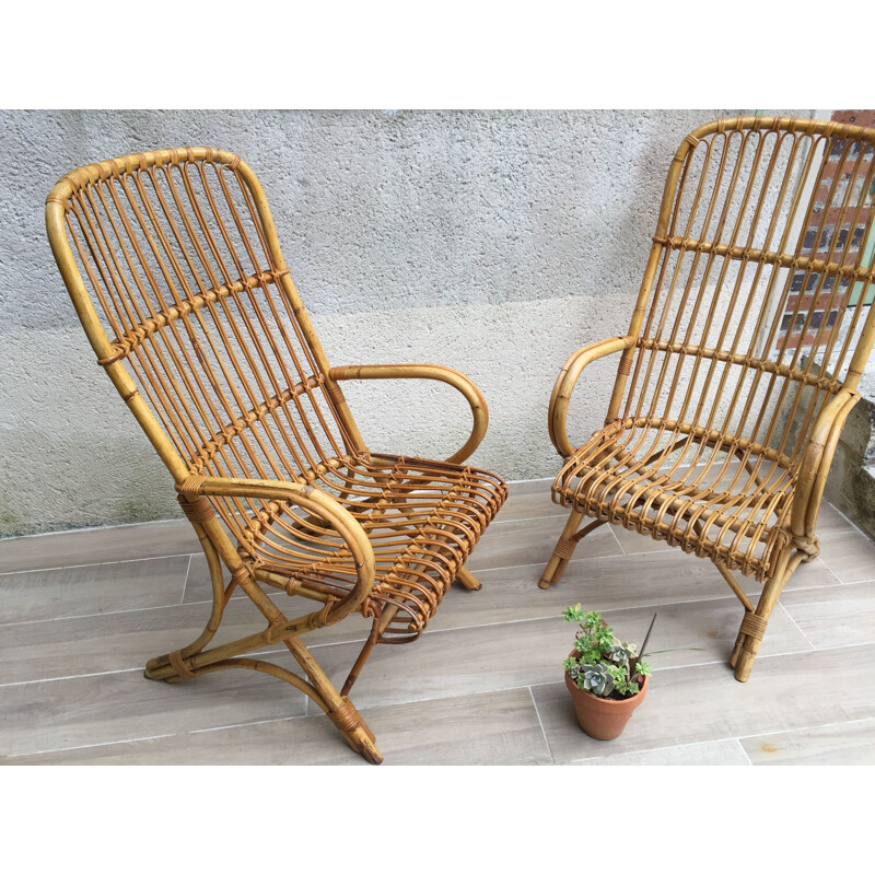 Paire de fauteuils vintage en rotin