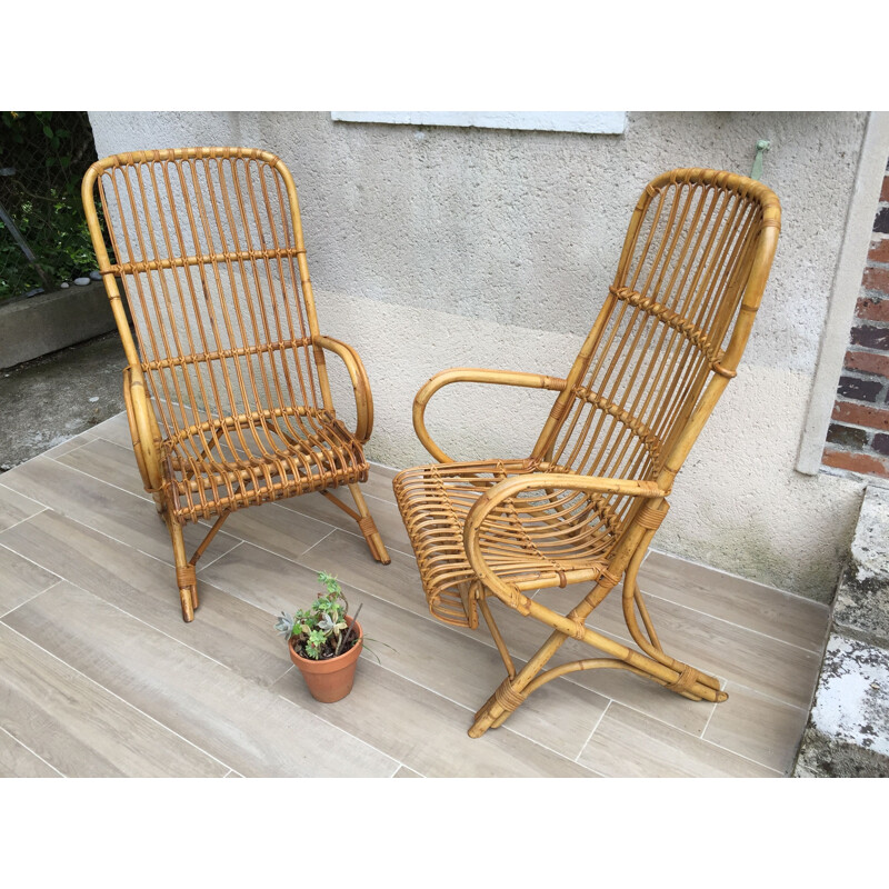 Pair of vintage rattan armchairs