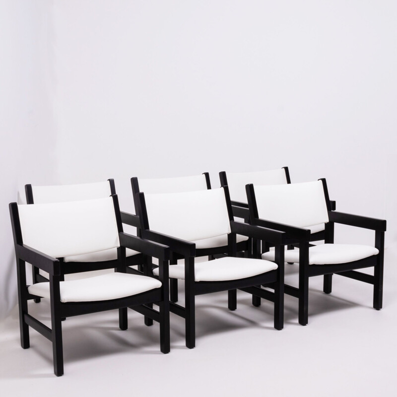 Set aus 6 Vintage-Stühlen in Weiß von Hans Wegner für GETAMA