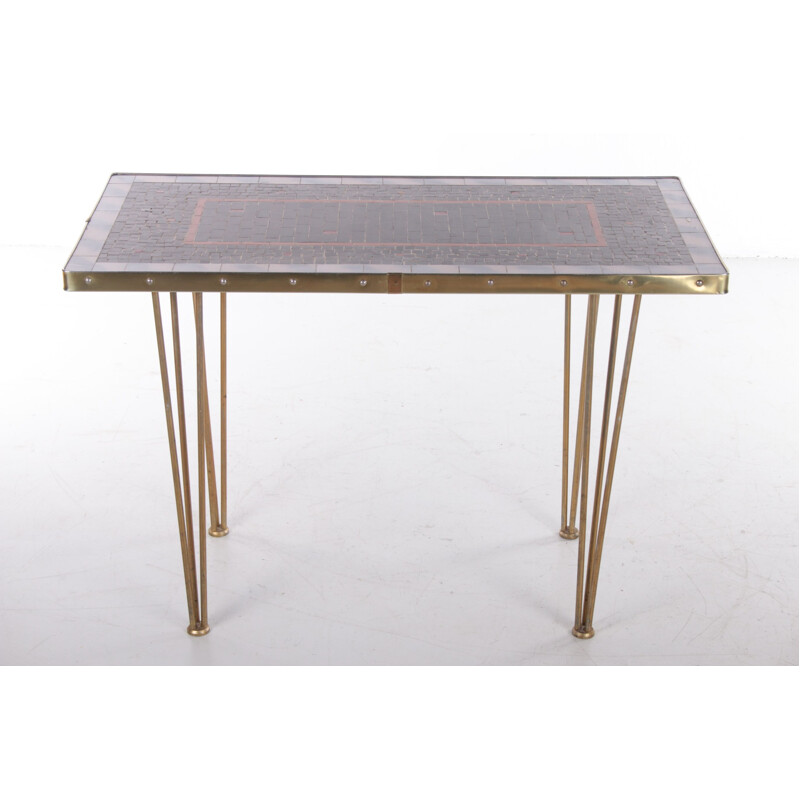Vintage brass side table with mosaic tile, 1960s
