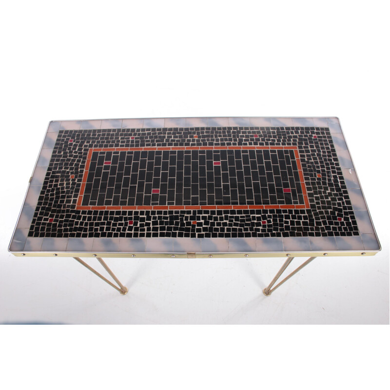 Vintage brass side table with mosaic tile, 1960s