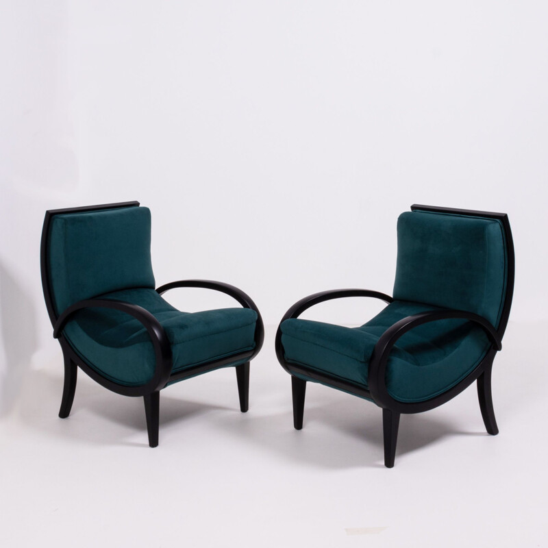 Paar Vintage Art Deco Sessel in Teal Samt, 1920