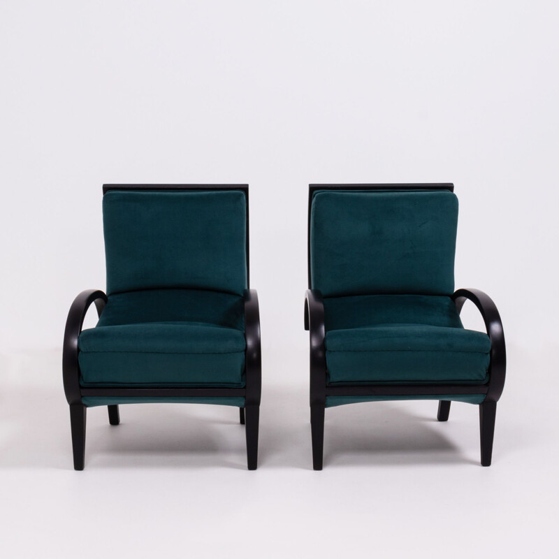 Par de poltronas Art Deco vintage em veludo de teal, 1920