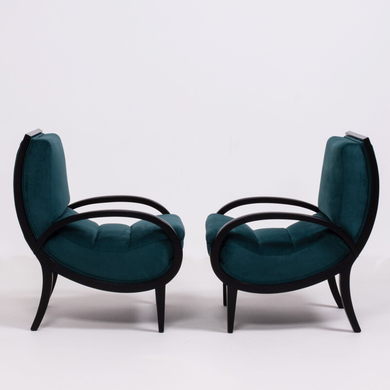 Pair of vintage Art deco teal velvet bentwood armchairs, 1920s