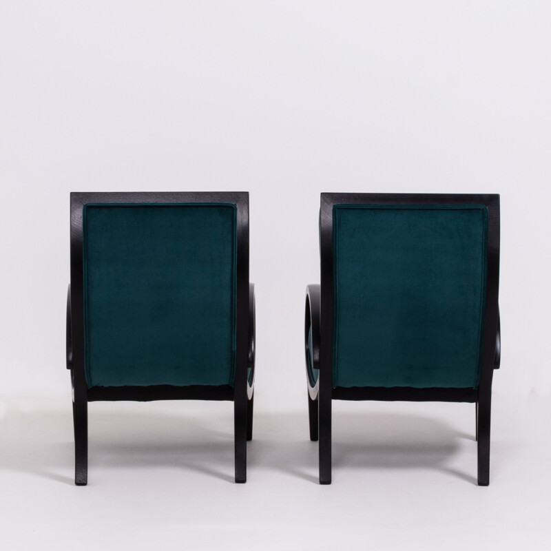 Pair of vintage Art deco teal velvet bentwood armchairs, 1920s
