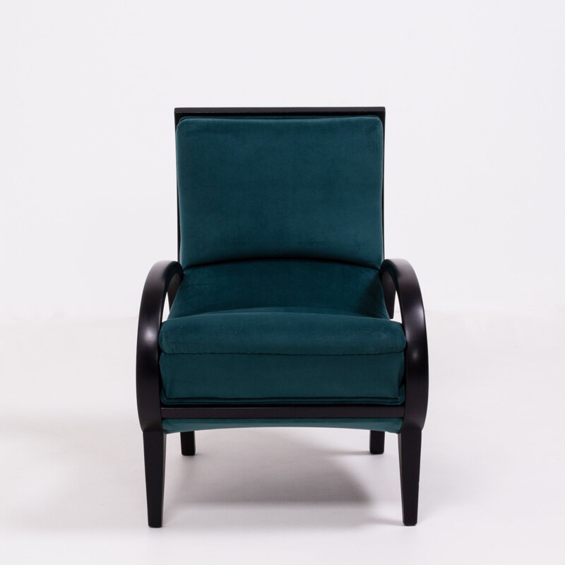 Pair of vintage Art deco teal velvet bentwood armchairs, 1920s