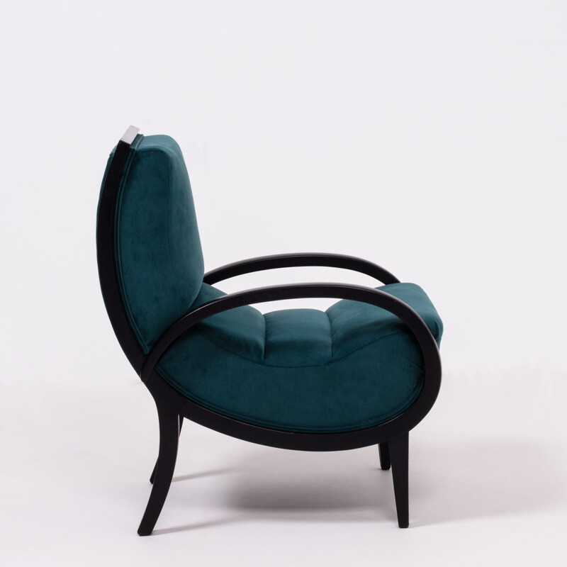 Pair of vintage Art deco teal velvet bentwood armchairs, 1920s