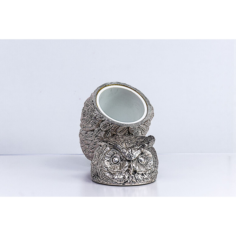 Vintage silver plated owl ice bucket by Mauro Manetti