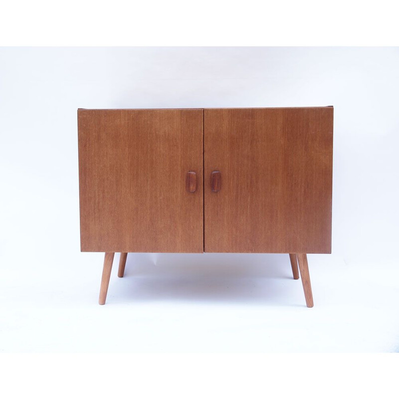 Vintage scandinavian honey teak sideboard with swing doors, Denmark 1950-1960s