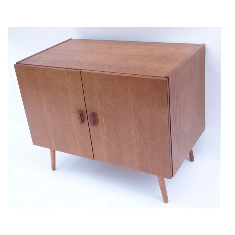 Vintage scandinavian honey teak sideboard with swing doors, Denmark 1950-1960s