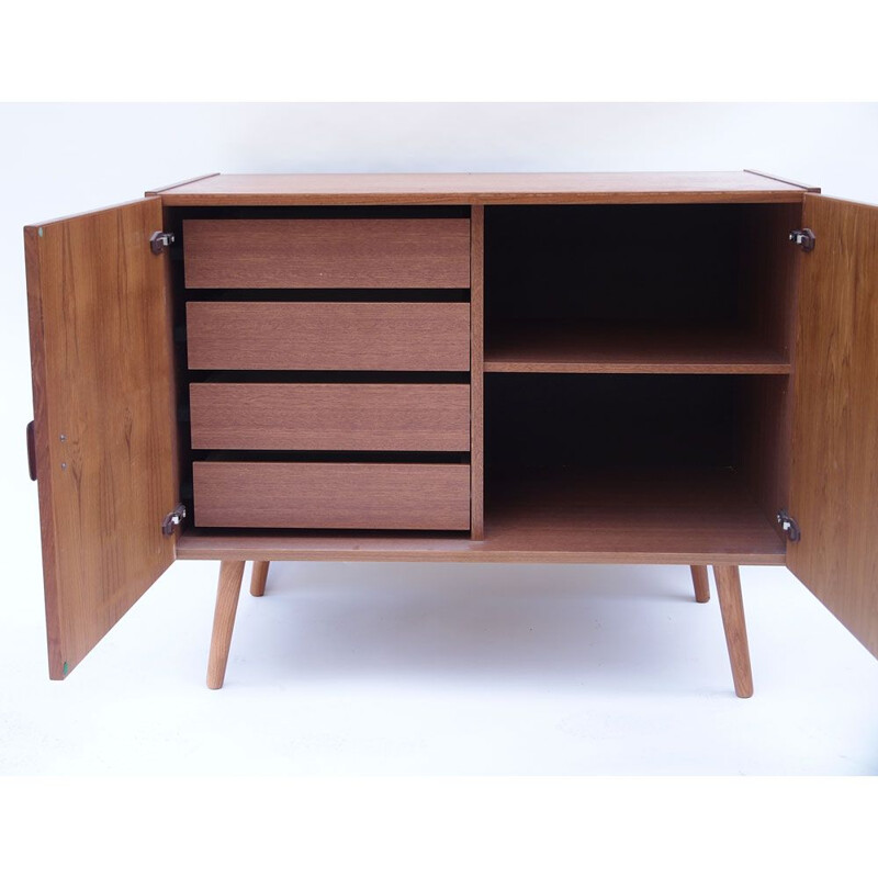 Vintage scandinavian honey teak sideboard with swing doors, Denmark 1950-1960s