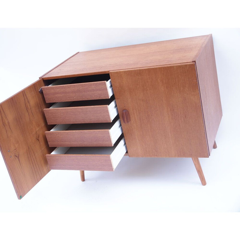 Vintage scandinavian honey teak sideboard with swing doors, Denmark 1950-1960s