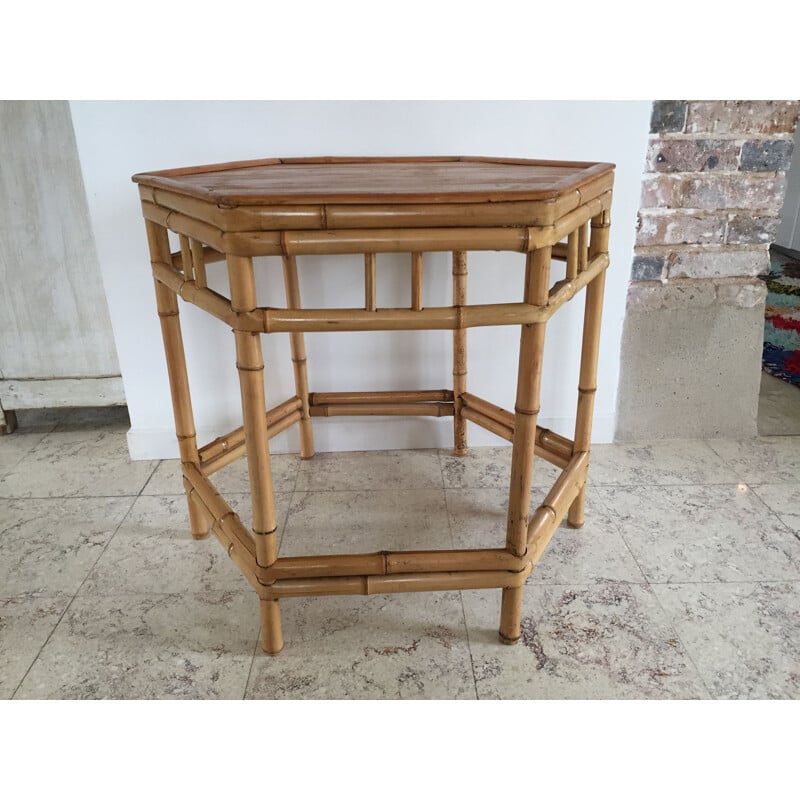 Vintage hexagonal bamboo side table