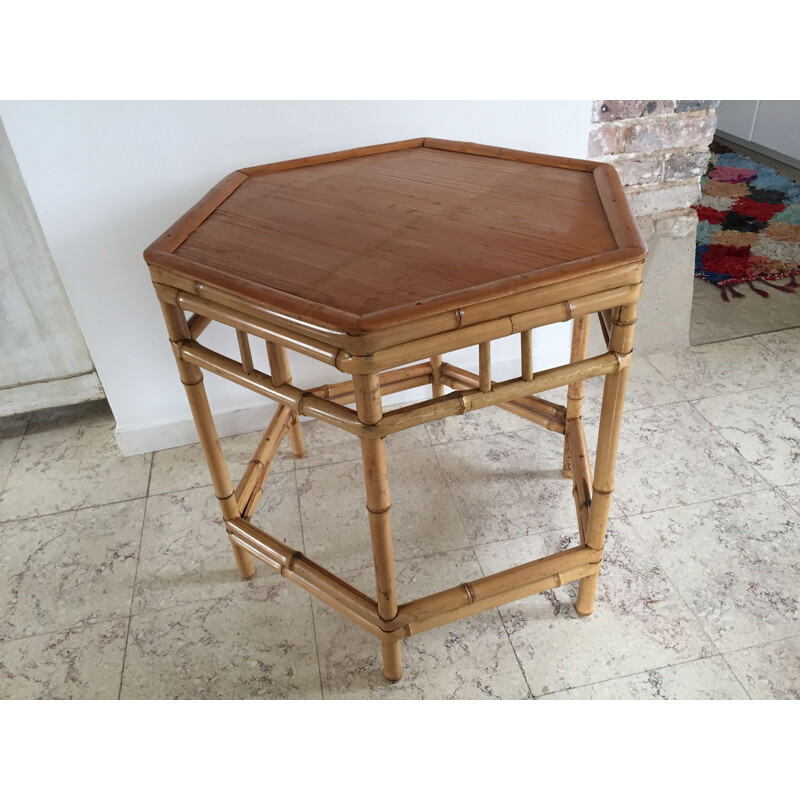 Vintage hexagonal bamboo side table