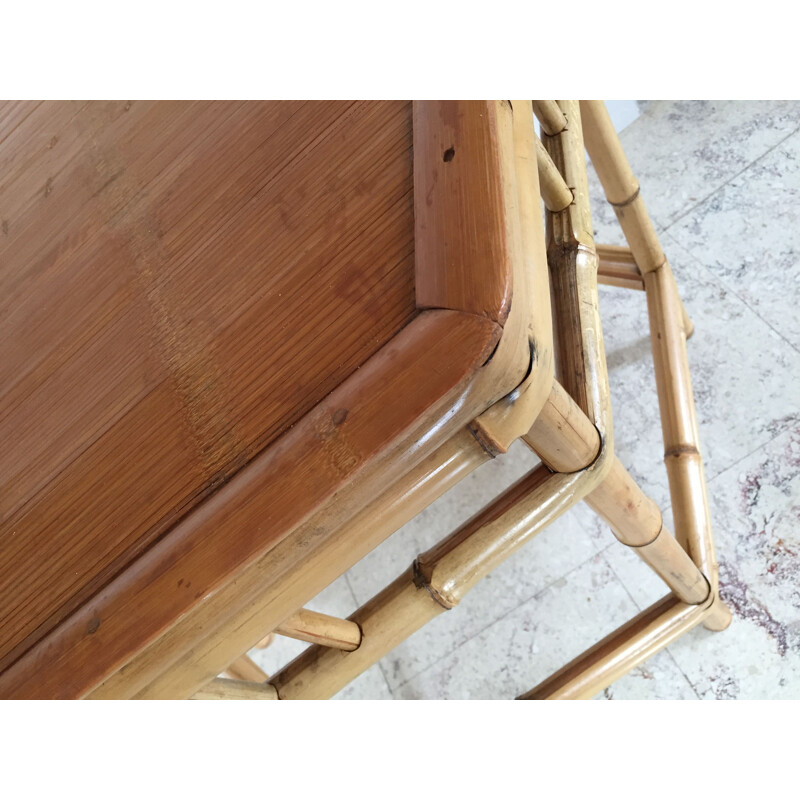 Vintage hexagonal bamboo side table