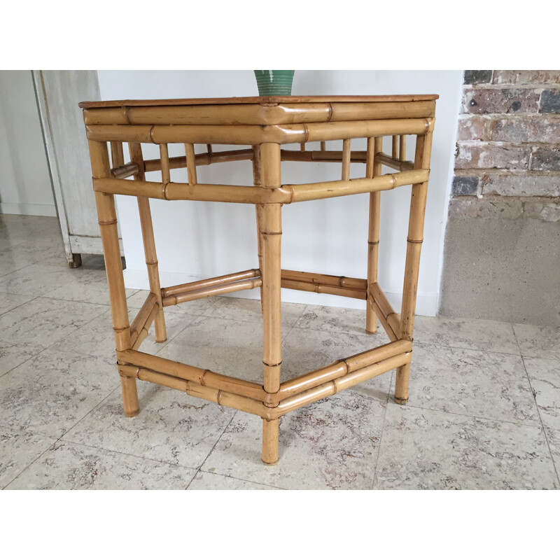 Vintage hexagonal bamboo side table