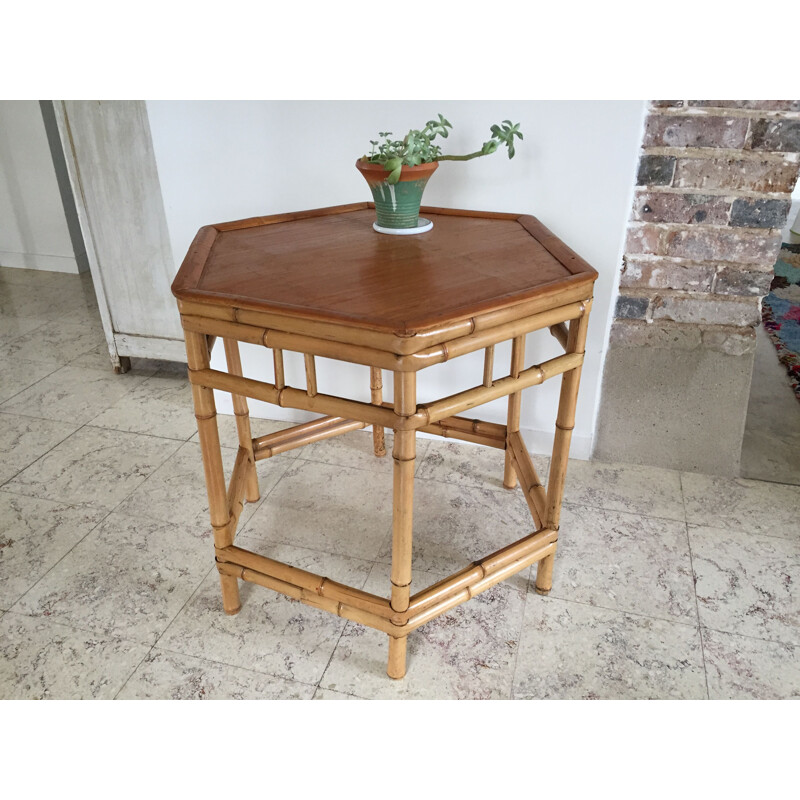 Vintage hexagonal bamboo side table