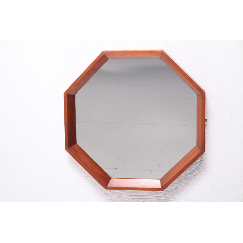 Miroir vintage à 8 angles en bois de teck, Danemark