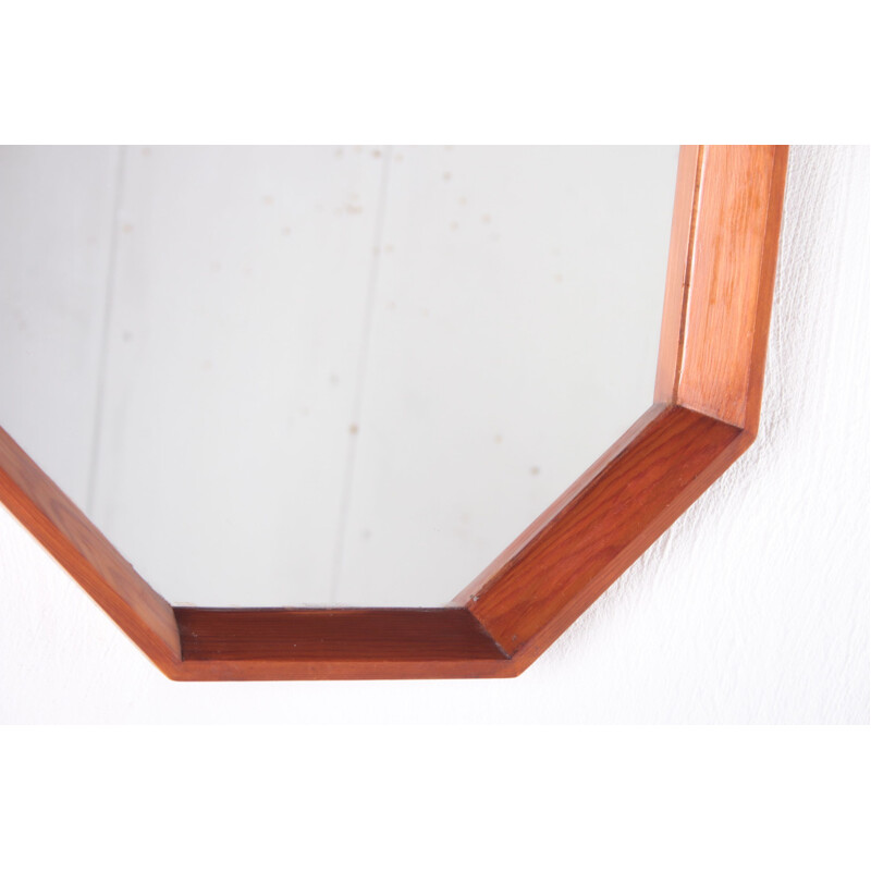 Miroir vintage à 8 angles en bois de teck, Danemark