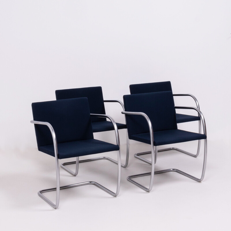 Set of 4 Brno navy fabric vintage dining chairs by Ludwig Mies van der Rohe for Knoll, 1930s