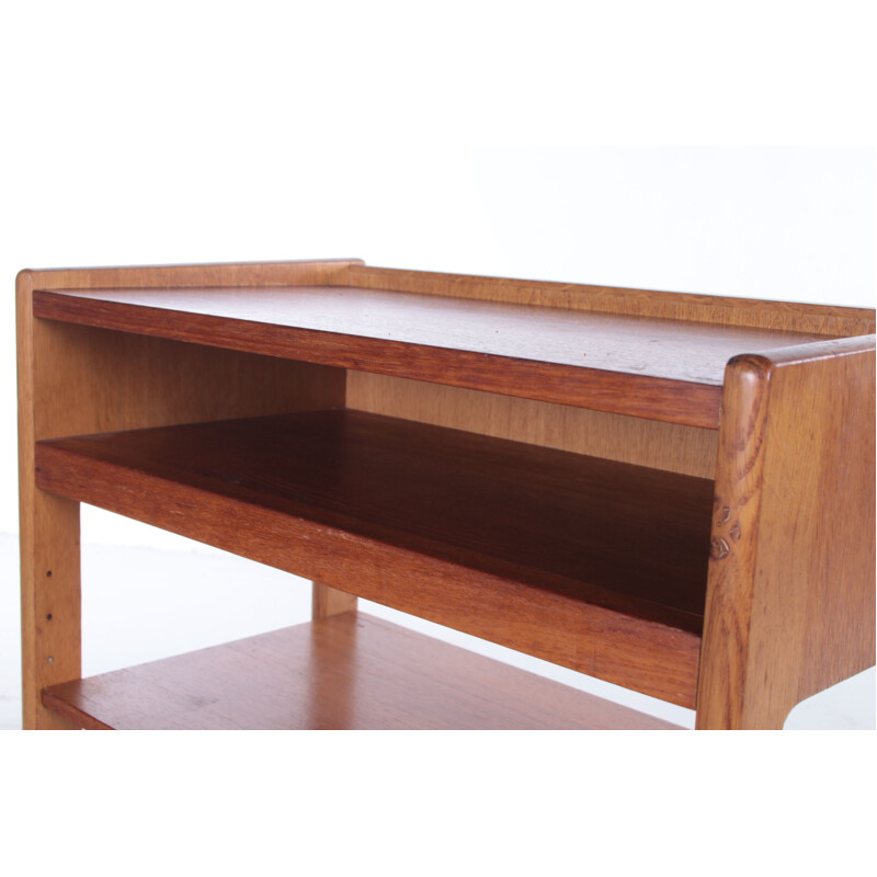 Vintage teak bedside table cabinet with 3 shelves, Denmark 1960s