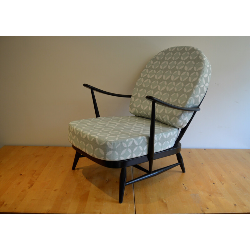 Ercol black 203 armchair in grey fabric, Lucian ERCOLANI - 1960s